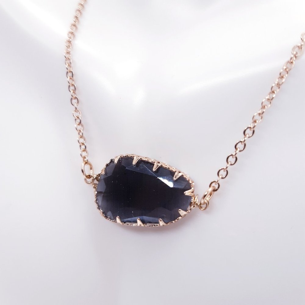 Grey | Gold | Faux Cat Eye | Glass Pendant | Necklace | Quality | Non Tarnish